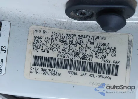2013 Toyota Corolla Le from USA, damaged, VIN 5YFBU4EE6DP099248